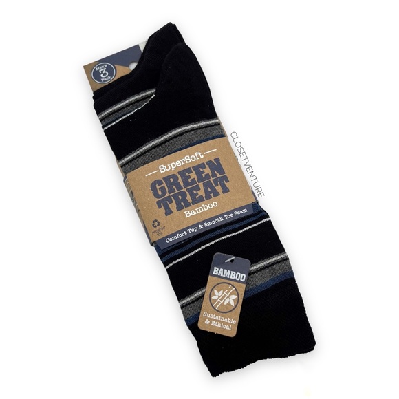 Green Treat Other - Green Treat Super Soft Bamboo Black Grey Striped 3 Pairs Dress Socks Men’s 8-12